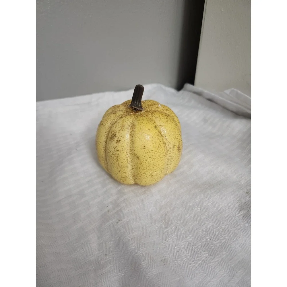 Yellow Crackle Glaze Glitter Mini Pumpkin Decorative Fall Harvest Autumn Decor